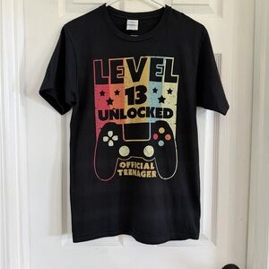 Black 'Level 13 Unlocked' Gamer Tee with Multicolor Graphic